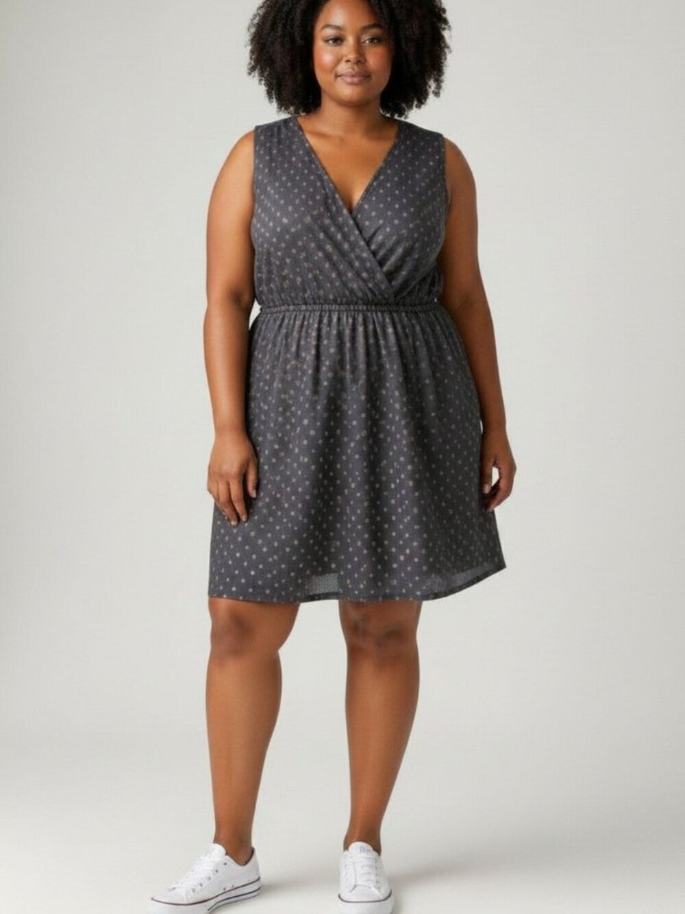 Lane Bryant Surplice Front Dress Plus 3X Black Gold Dots Sleeveless Lined Party
